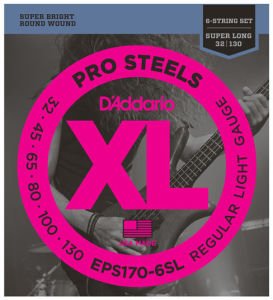 D'Addario EPS170-6SL ProSteels 6-String Bass, Light, 30-130, Super Long Scale Team String - 6 String Bass string 032-130