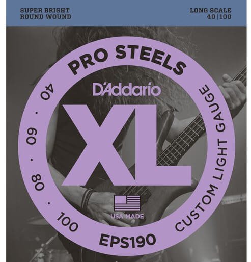 D'Addario EPS190 ProSteels Bass, Custom Light, 40-100, Long Scale 040-100 Takım Tel - Bas Gitar Teli