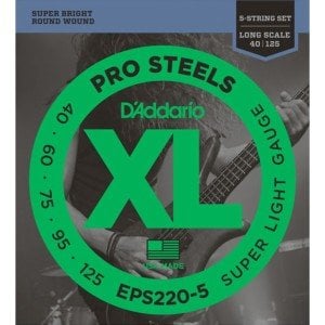 D'Addario EPS220-5 ProSteels 5-String Bass, Super Light, 40-125, Long Scale Team String - 5-String Bass String 040-125