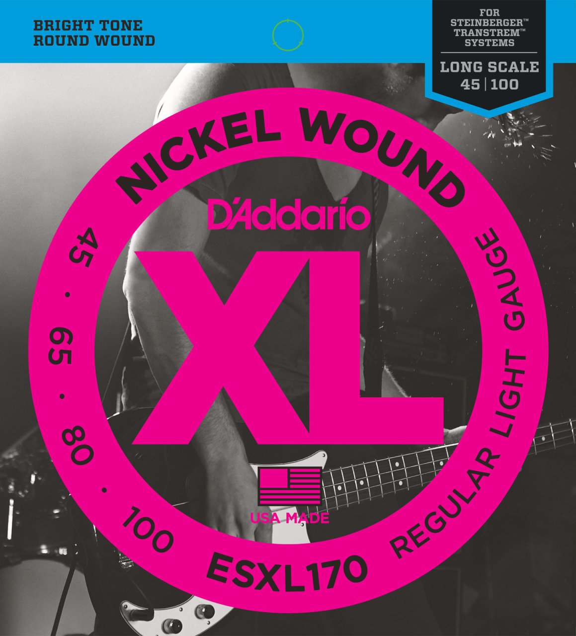 D'Addario ESXL170 Nickel Wound Bass, Light, 45-100, Double Ball End, Long Scale Team String - Bass String 045-100