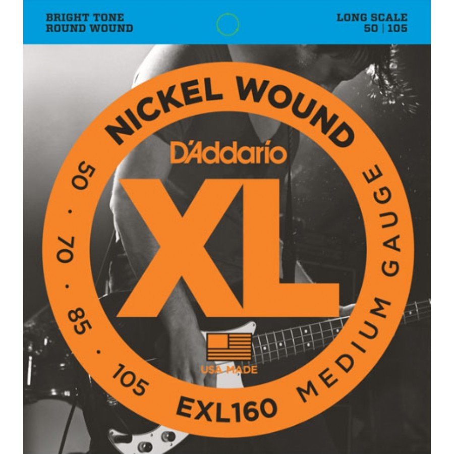 D'Addario EXL160 Nickel Wound Bass, Medium, 50-105, Long Scale Team String - Bass String 050-105
