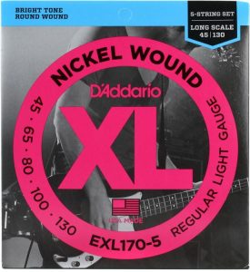 D'Addario EXL170-5 Nickel Wound 5-String Bass, Light, 45-130, Long Scale Takım Tel - 5 Telli Bas Gitar Teli 045-130