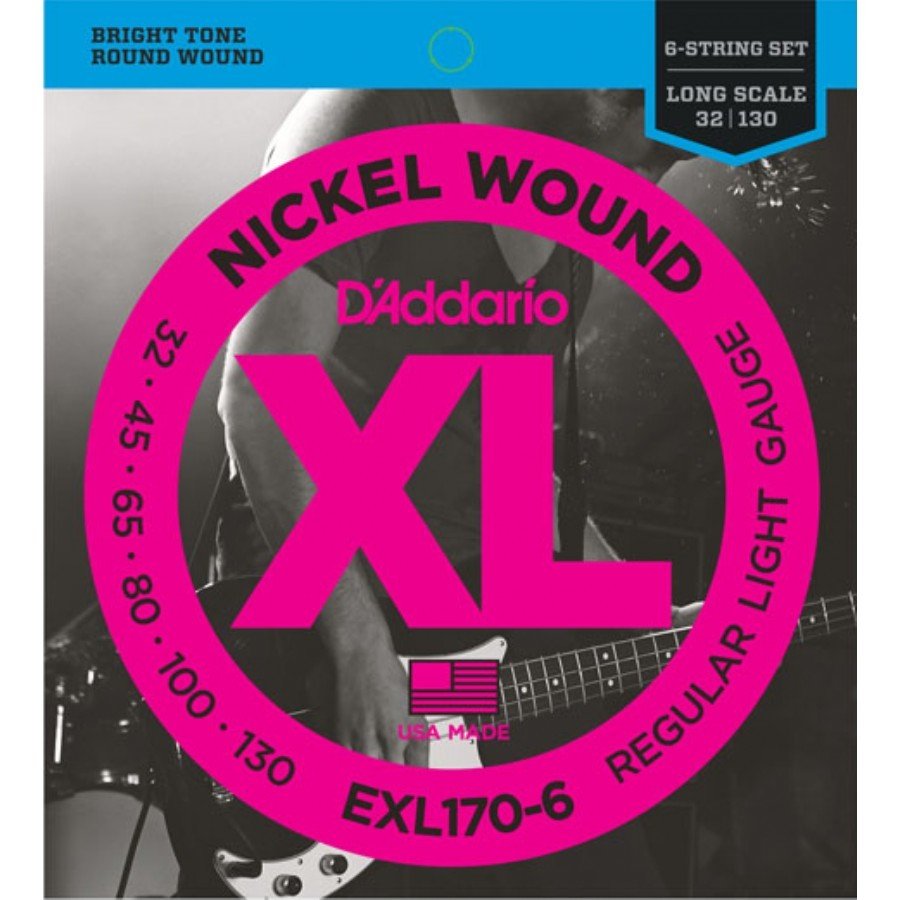 D'Addario EXL170-6 Nickel Wound 6-String Bass, Light, 32-130, Long Scale Takım Tel - 6 Telli Bas Gitar Teli 032-130