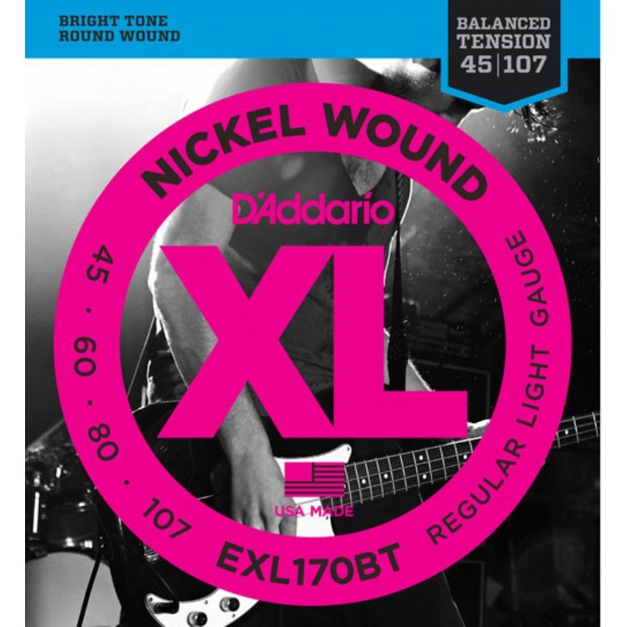 D'Addario EXL170BT Nickel Wound, Balanced Tension Regular Light, .45-107 Set String - Bass String 045-107