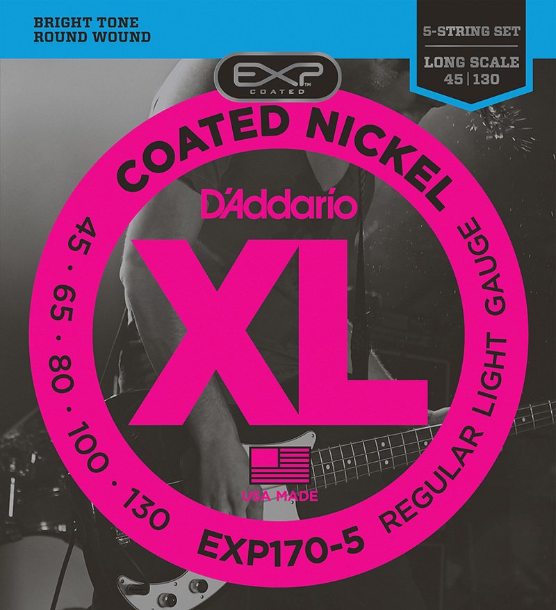 D'Addario EXP170-5 Coated Nickel Wound 5-String Bass, Light, 45-130, Long Scale Team String - 5 String Bass String 045-130