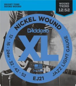 D'Addario EJ21 Nickel Wound, Jazz Light, 12-52 012-052 Set String - Electric Guitar String