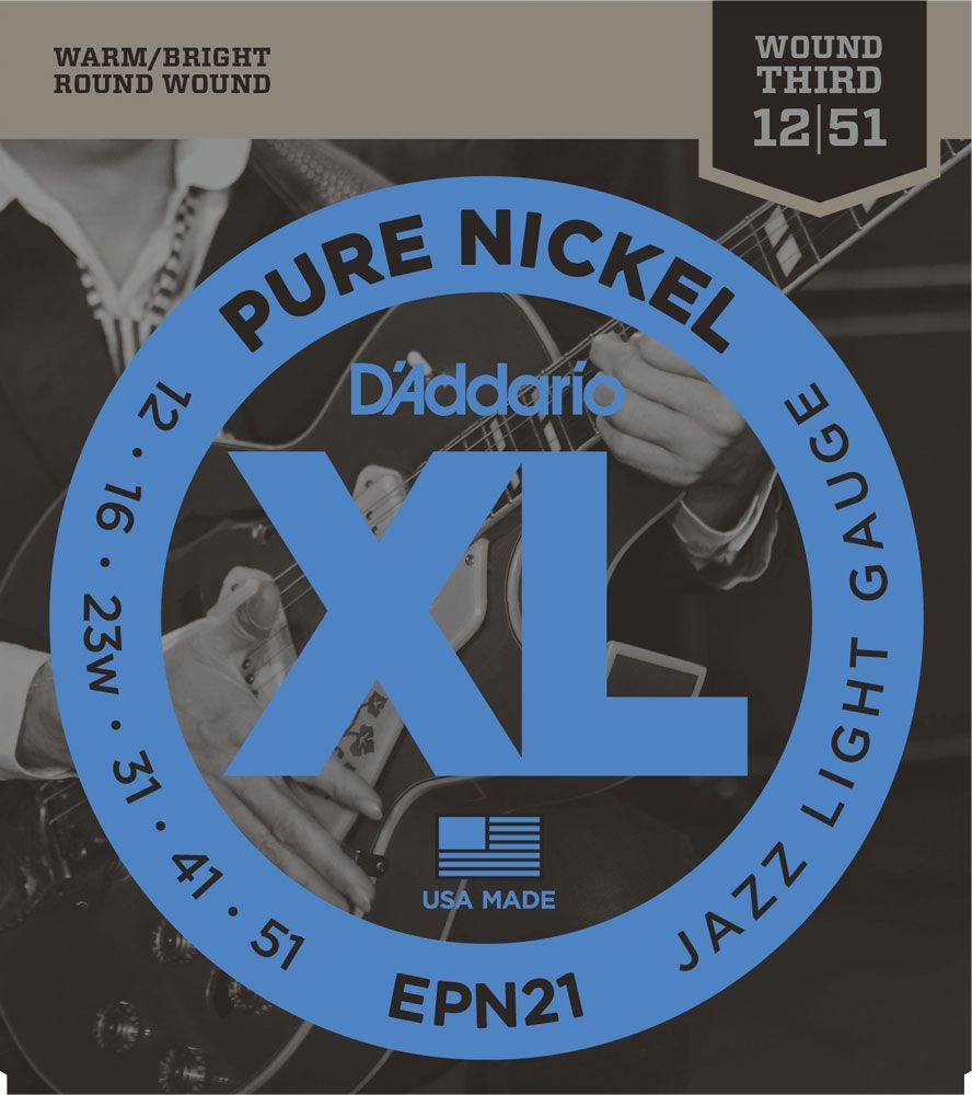 D'Addario EPN21 Pure Nickel, Jazz Light Team String - Electric Guitar String 012