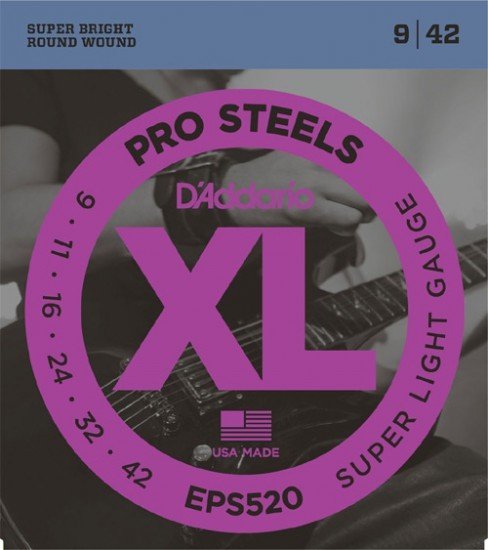 D'Addario EPS520 ProSteels, Super Light, 9-42 Takım Tel - Elektro Gitar Teli 009