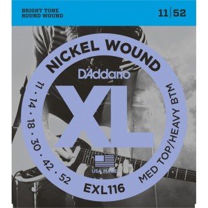 D'Addario EXL116 Nickel Wound, Medium Top/Heavy Bottom, 11-52 Takım Tel - Elektro Gitar Teli 011-052