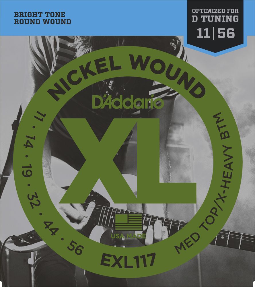 D'Addario EXL117 Nickel Wound, Medium Top/Extra-Heavy Bottom, 11-56 011-056 Set String - Electric Guitar String