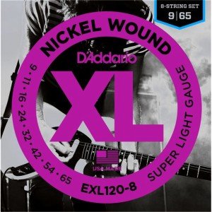 D'Addario EXL120-8 Nickel Wound, 8-String, Super Light, 9-65 Set String - 8 String Electric Guitar String