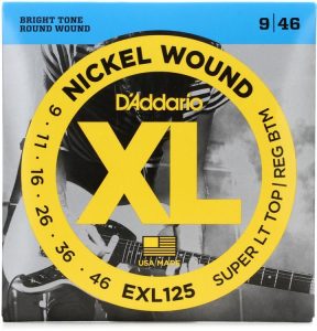 D'Addario EXL125 Nickel Wound, Super Light Top/ Regular Bottom, 9-46 Set String - Electric guitar string 009-046