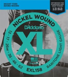 D'Addario EXL158 Nickel Wound, Baritone Light, 13-62 Set String - Electric Guitar String 013-062
