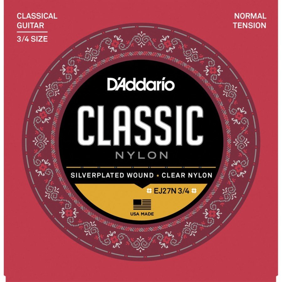 D'Addario EJ27N 3/4 Student Nylon Fractional, Normal Tension Set String - 3/4 Classical Guitar String