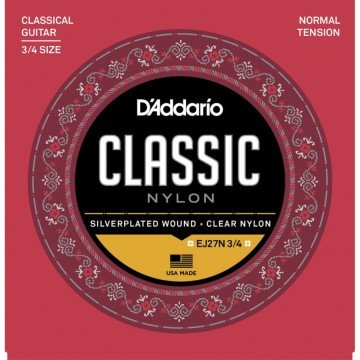 D'Addario EJ27N 3/4 Student Nylon Fractional, Normal Tension Set String - 3/4 Classical Guitar String