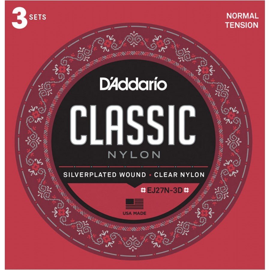 D'Addario EJ27N-3D Student Nylon, Normal Tension 3 Pack Set String - Classical Guitar String