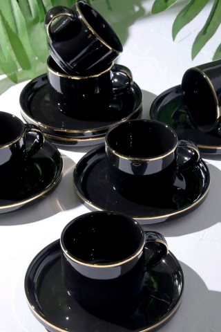 Modern Premium Porselen 12 Parça 6 Kişilik Nescafe Fincan Takımı - Siyah