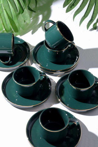 Modern Premium Porselen 12 Parça 6 Kişilik Nescafe Fincan Takımı - Yeşil