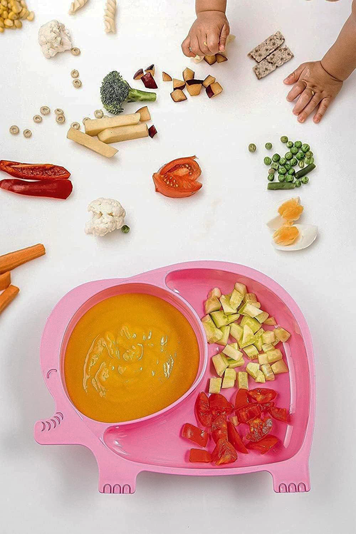 Mama ve Yemek Tabağı - Çocuk Yemek Tabağı - Fil Figürlü Çocuk Tabağı - Pembe