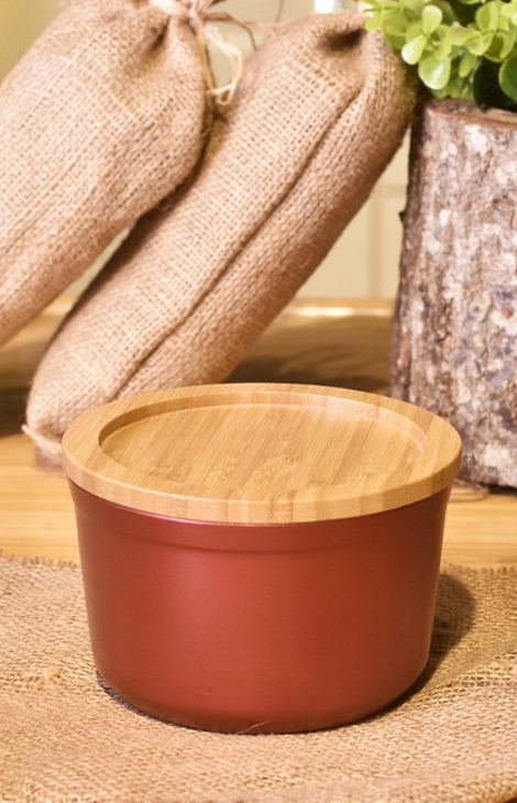 Slalom - Bambu Kapaklı Granit Saklama Kabı 14 cm Kırmızı
