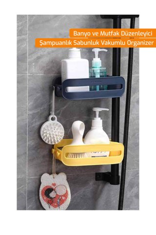 Banyo Ve Mutfak Düzenleyici Şampuanlık Sabunluk Vakumlu Organizer - Mavi