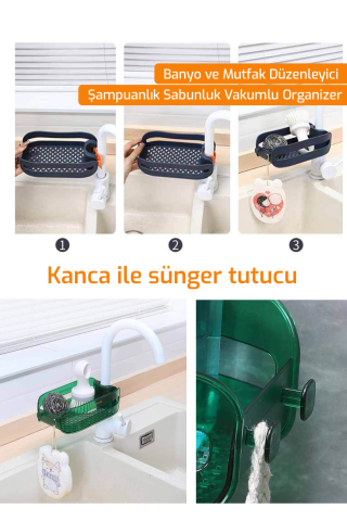 Banyo Ve Mutfak Düzenleyici Şampuanlık Sabunluk Vakumlu Organizer - Turuncu