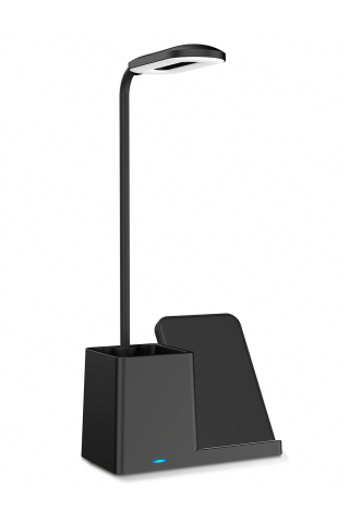 TypeC 15W Kablosuz Şarj Cihazı Kalemlikli Masa Lambası - Siyah