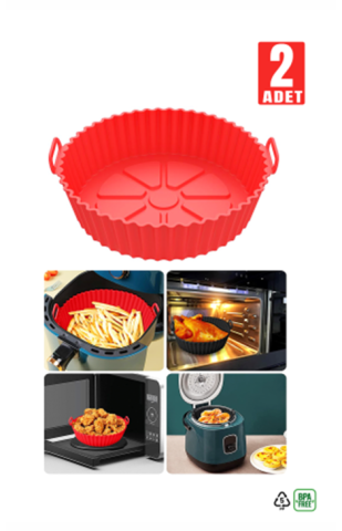 2 Adet Air Fryer Silikon Pişirme Kalıbı - Airfryer Kasesi Kırmızı Renk