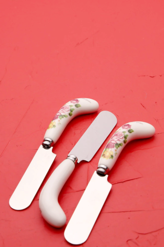 Gül Desenli 3'lü Çini Tereyağ Bıçağı - 12 cm