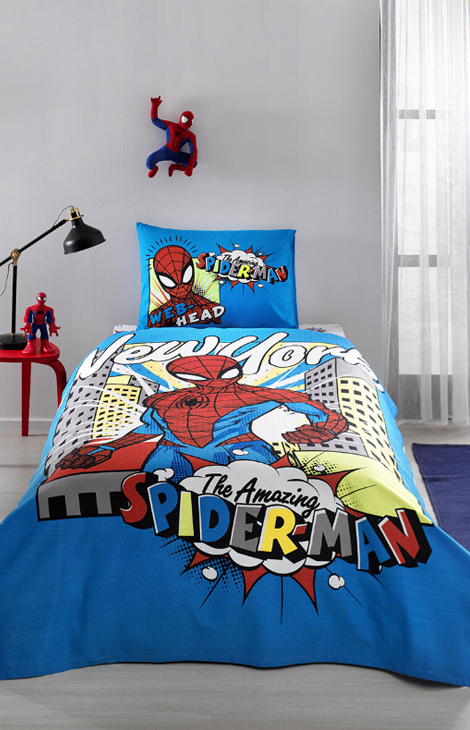 Özdilek Spiderman New York Tek Kişilik Disney Lisanslı Lastikli Fitted Çarşaf Çocuk Pike Takımı
