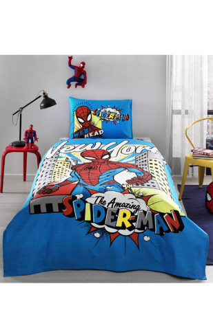 Özdilek Spiderman New York Tek Kişilik Disney Lisanslı Lastikli Fitted Çarşaf Çocuk Pike Takımı