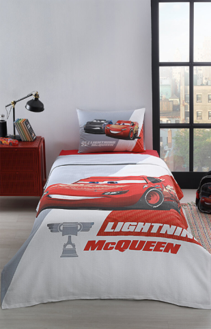 Özdilek Cars Piston Cup Tek Kişilik Disney Lisanslı Lastikli Fitted Çarşaf Çocuk Pike Takımı