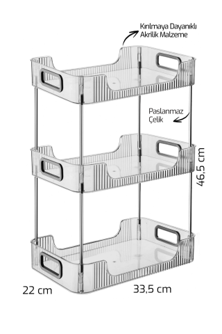 Rashica 3 Katlı Akrilik Banyo Raf Düzenleyici | Makyaj Organizeri - Gold