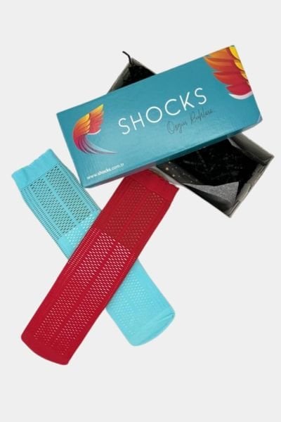Shocks 2'li Turkuaz ve Kırmızı File Diz Üstü Çorap Set