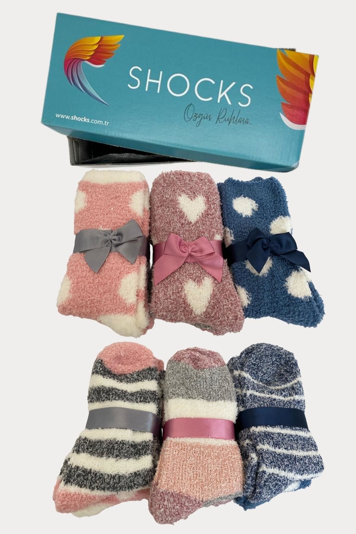 Shocks 6'lı Kadın Yumuşak Peluş Kışlık Home Socks Ev Çorap