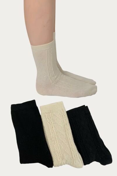 Shocks 3'lü Kadın Özel Tasarım Angora Yün Çorap