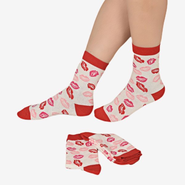 Shocks 3'lü Kırmızı Beyaz Desenli Soket Çorap