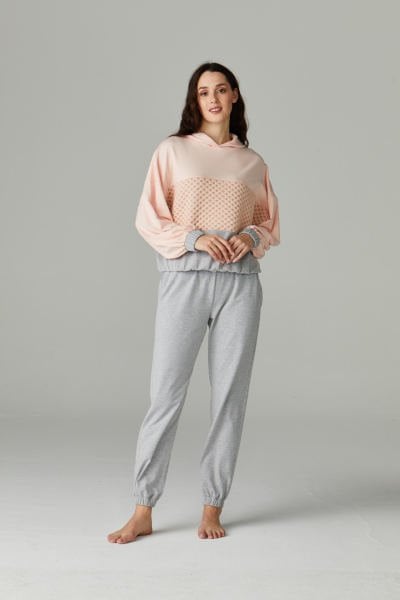 Lam Kapüşonlu Kadın Pijama Takımı