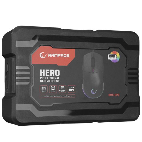 RAMPAGE SMX-R29 HERO SİYAH IŞIKLI MAKROLU GAMING MOUSE