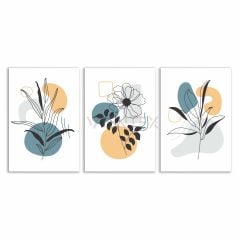 Dekor Çiçekler Soyut Bohem Retro Art Minimal 3lü Set Tablosu - MNT128
