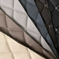 Diamond Patterned Stitched Quilted Upholstery Faux Leather