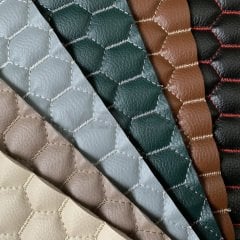 Honeycomb Pattern Stitched Quilted Upholstery Faux Leather