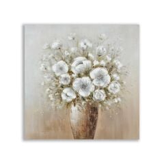 Vazoda Beyaz Çiçek Buketi Yağlı Boya Tablosu - FWN137
