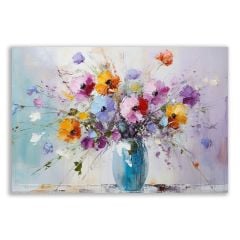 Vazoda Renkli Çiçekler Buketi Yağlı Boya Tablosu - FWN142