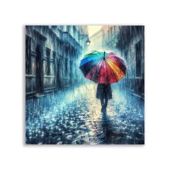 Yağmur Altında Renkli Şemsiye Yapay Zeka Tablosu - YPZ101