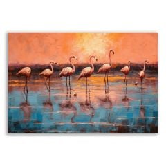 Flamingolar Gün Batımı Yağlı Boya Tablosu - FWN150