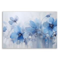 Soyut Yağlı Boya Mavi Çiçekler Tablosu - FLR130