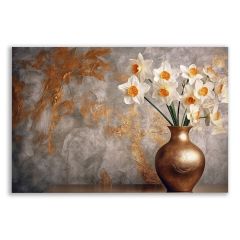 Beyaz Çiçeklerle Süslenmiş Bakır Vazo Tablosu - FLR132