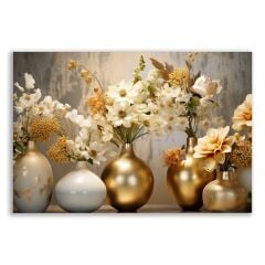 Beyaz Çiçeklerle Süslenmiş Vazolar Tablosu - FLR134