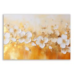 Soyut Yağlı Boya Beyaz Çiçekler Tablosu - FLR135
